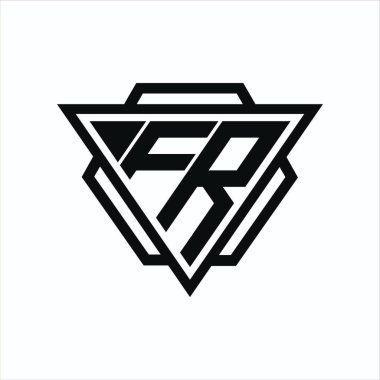 Arka ve beyaz renklerde izole edilmiş üçgen ve altıgen şekilli FR logosu