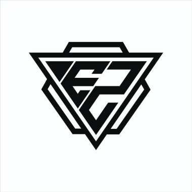 Arka ve beyaz renklerde izole edilmiş üçgen ve altıgen şekilli EZ logosu