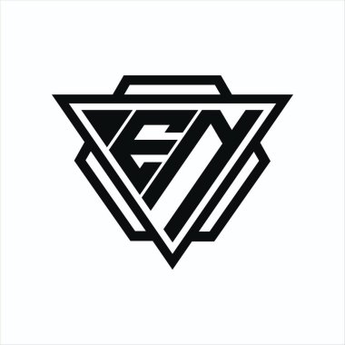 Sırtta ve beyaz renklerde izole edilmiş üçgen ve altıgen şekilli EN logosu