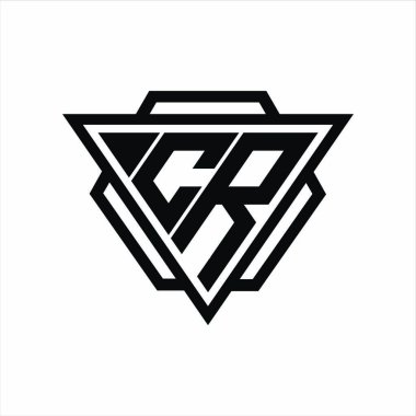 Arkaya ve beyaz renklere izole edilmiş üçgen ve altıgen şekilli CR logosu