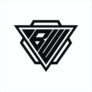 Arkaya ve beyaz renklere izole edilmiş üçgen ve altıgen şekilli BW logosu