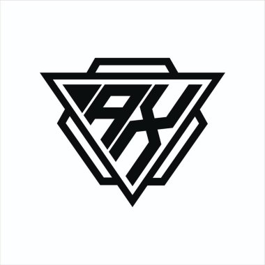 Arka ve beyaz renklerde izole edilmiş üçgen ve altıgen şekilli AX logosu