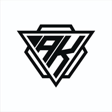 Arka ve beyaz renklerde izole edilmiş üçgen ve altıgen şekilli AK logosu