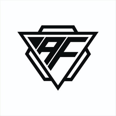 Arkaya ve beyaz renklere izole edilmiş üçgen ve altıgen şekilli AF logosu