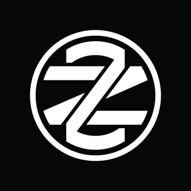 Üst üste binen stil vintage tasarım şablonuna sahip ZZ Logo monogramı