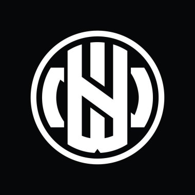 Üst üste binen stil vintage tasarım şablonuna sahip WN Logo monogramı