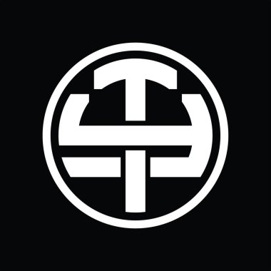 Üst üste binen stil vintage tasarım şablonuna sahip TY Logo monogramı