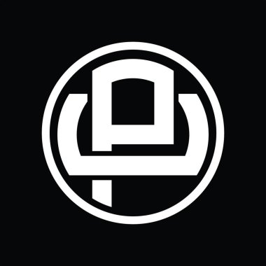 Üst üste binen stil vintage tasarım şablonuyla PU Logo monogramı