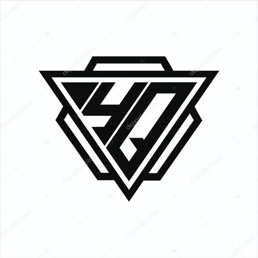 YQ Logo monogram with triangle and hexagon shape combination isolated on back and white colors