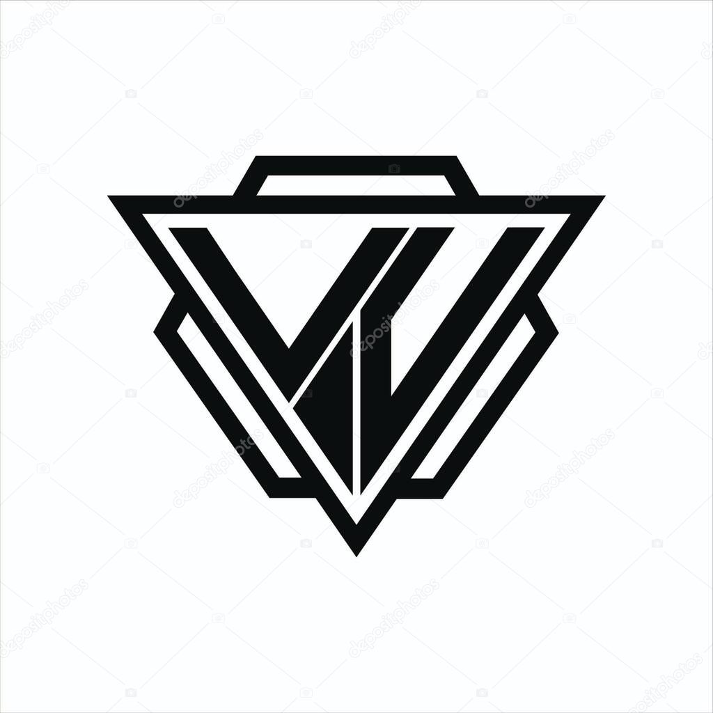 VV Logo monogram with triangle and hexagon shape combination isolated on back and white colors