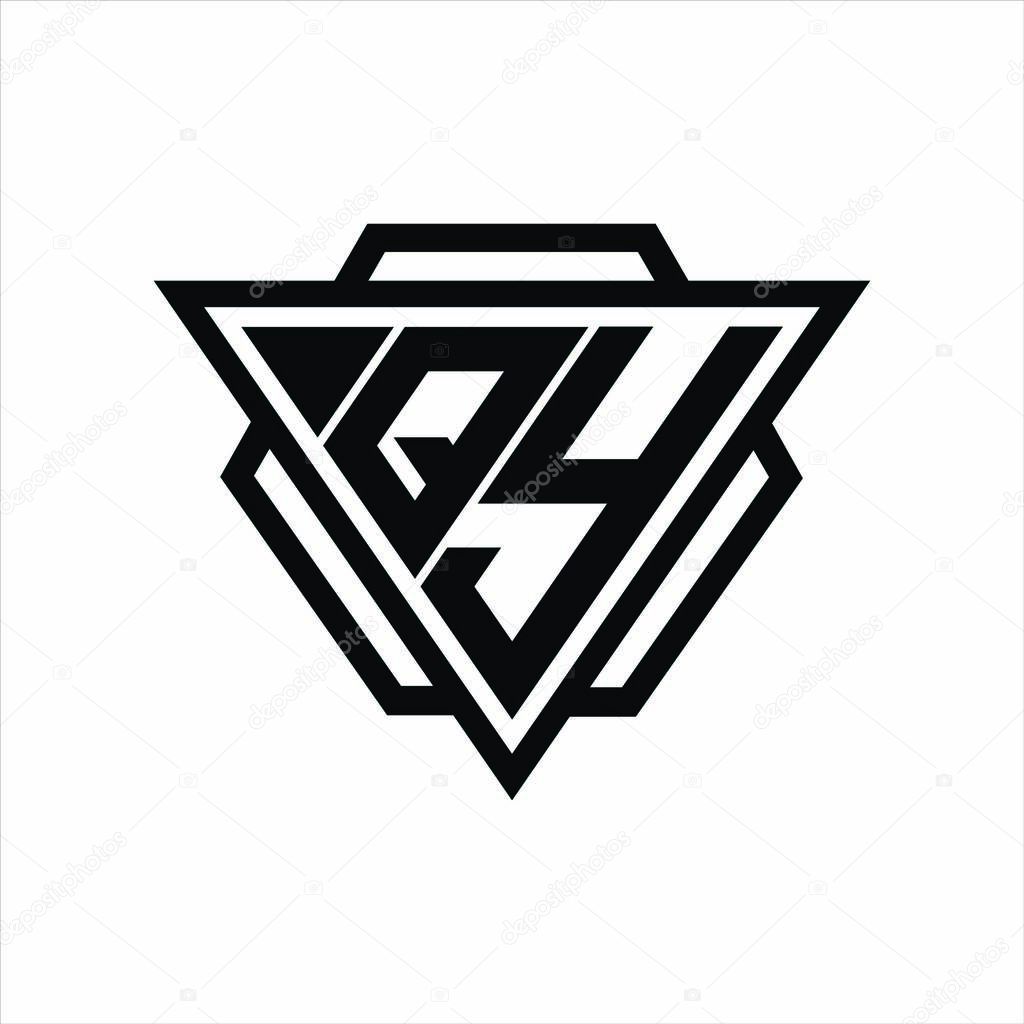 QY Logo monogram with triangle and hexagon shape combination isolated on back and white colors