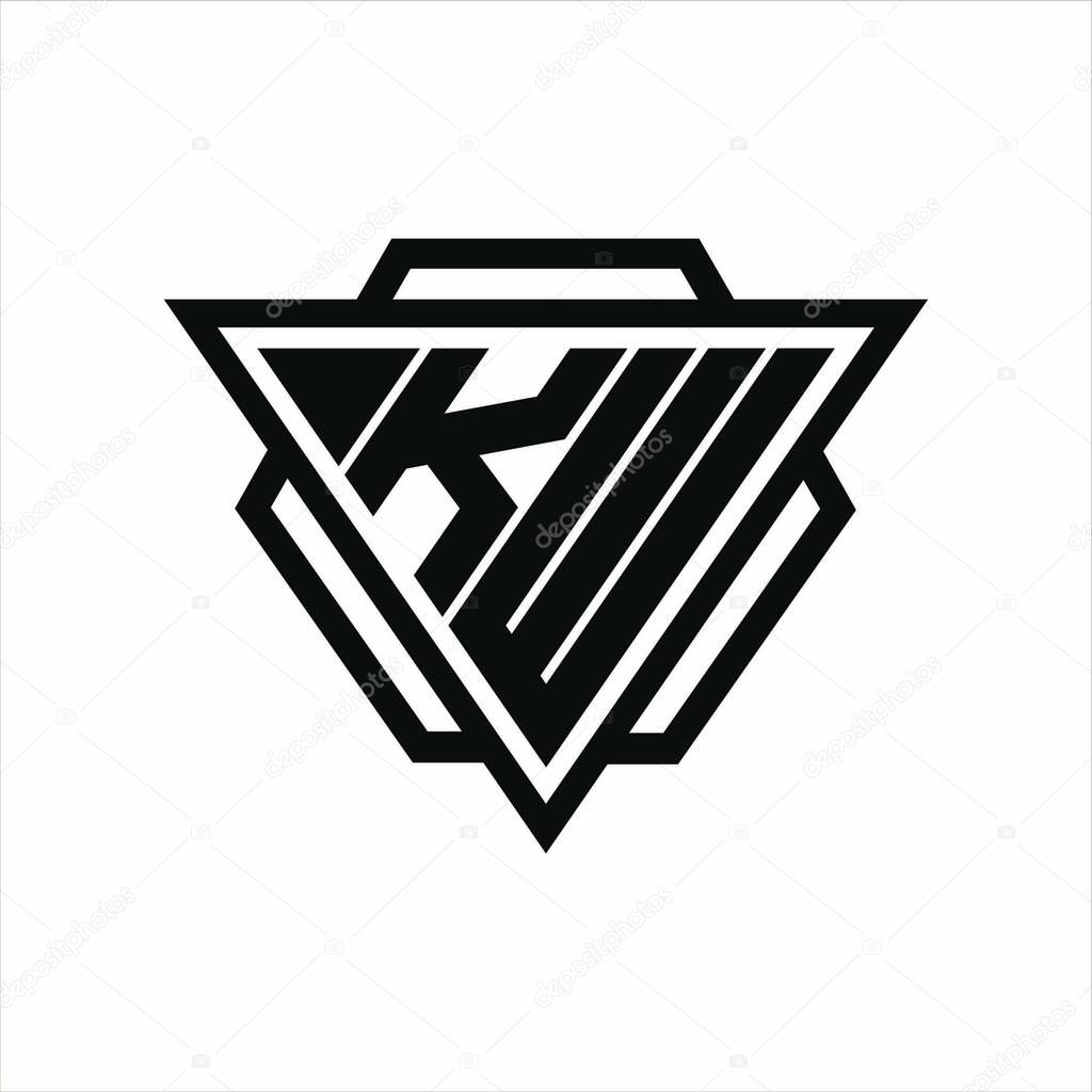 KW Logo monogram with triangle and hexagon shape combination isolated on back and white colors