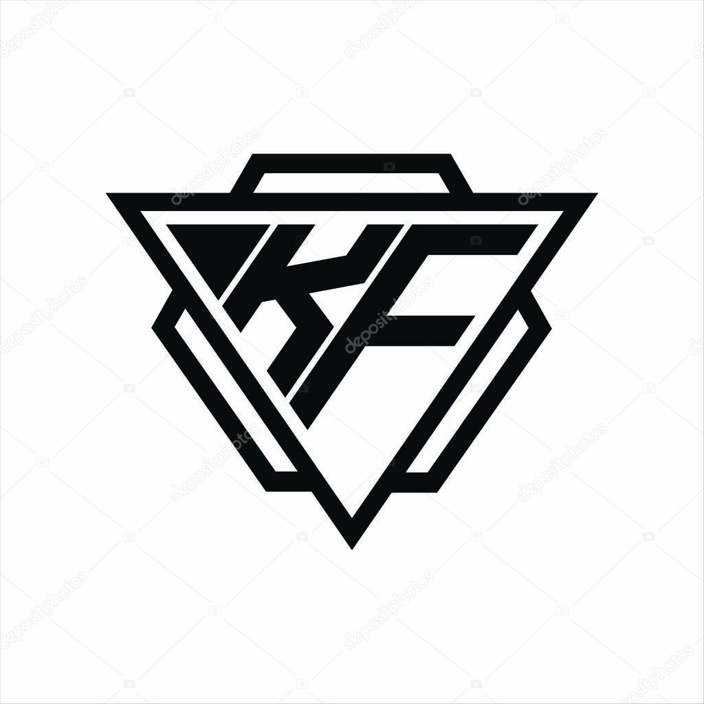 KF Logo monogram with triangle and hexagon shape combination isolated on back and white colors