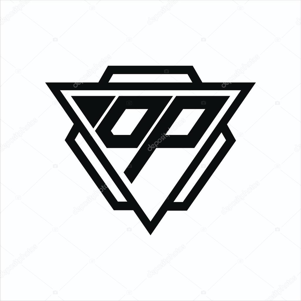 DP Logo monogram with triangle and hexagon shape combination isolated on back and white colors