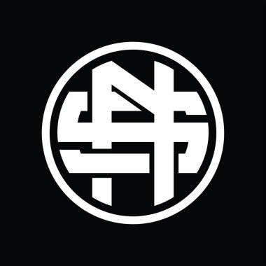 Üst üste binen stil vintage tasarım şablonuyla NS Logo monogramı