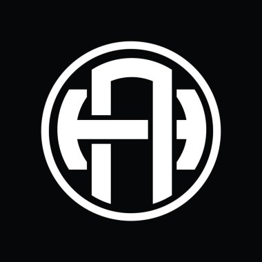 Üst üste binen stil vintage tasarım şablonuna sahip AH Logo monogramı