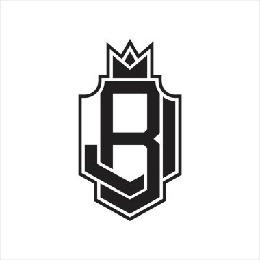 Taçlı tasarım şablonu ile BJ logo monogramı üst üste bindirme biçimi