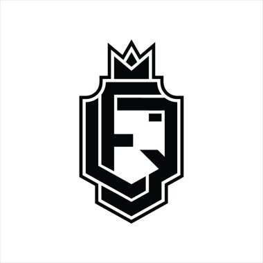 Taçlı tasarım şablonu ile üst üste binen EQ logo monogramı