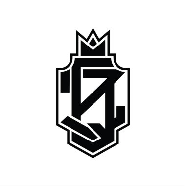 Taç tasarım şablonuyla QZ logo monogramı üst üste bindirme biçimi