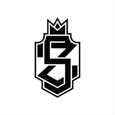 Taç tasarım şablonu ile üstüste binen SZ logo monogramı