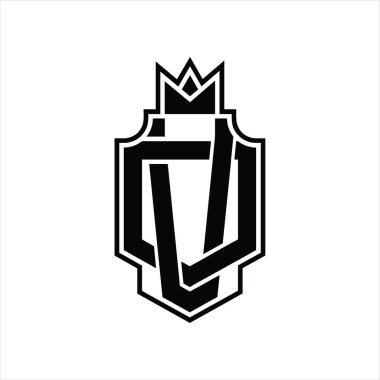 Taçlı tasarım şablonu ile üst üste binen VD logo monogramı