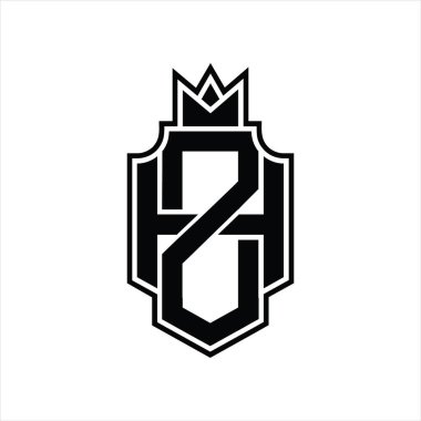 Taç tasarım şablonuyla üst üste binen ZH logo monogramı