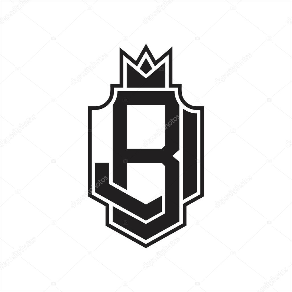 BJ Logo monogram overlapping style with crown design template