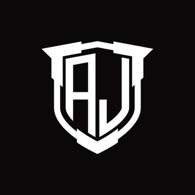 Kalkan şekli tasarım şablonlu AJ logo monogram harfi