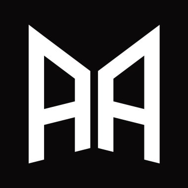AA logo monogram tasarım şablonu siyah arkaplan üzerinde izole ayna kalkan şekli