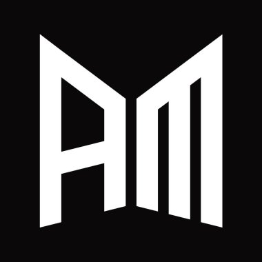 AM Logo monogram tasarım şablonu siyah arkaplan üzerinde izole ayna kalkan şekli