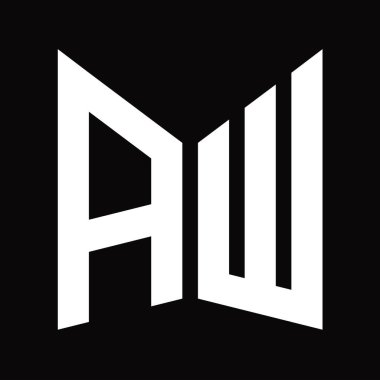 AW Logo tasarım şablonu siyah arkaplan üzerinde izole ayna kalkan şekli