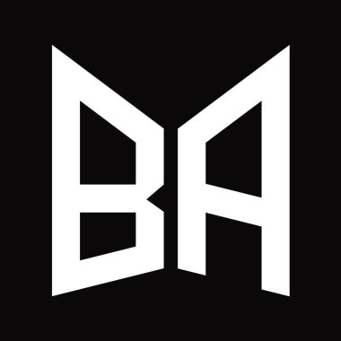 BA logo tasarım şablonu siyah arkaplan üzerinde izole ayna kalkan şekli