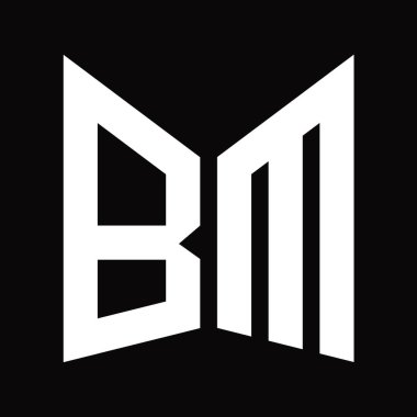 BM Logo monogram tasarım şablonu siyah arkaplan üzerinde izole ayna kalkan şekli