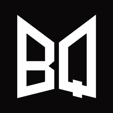 Siyah arkaplanda izole edilmiş ayna kalkan şekilli BQ logo tasarım şablonu