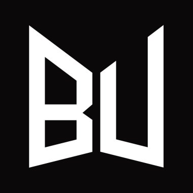 BU Logo tasarım şablonu siyah arkaplan üzerinde izole ayna kalkan şekli