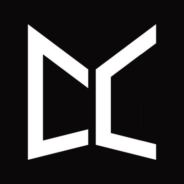 CC Logo tasarım şablonu siyah arkaplan üzerinde izole ayna kalkan şekli