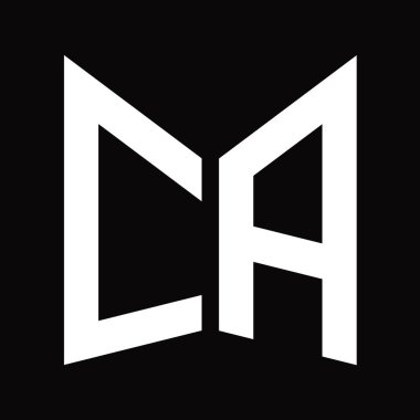 CA Logo tasarım şablonu. Aynalı kalkan şekli siyah arkaplanda izole.