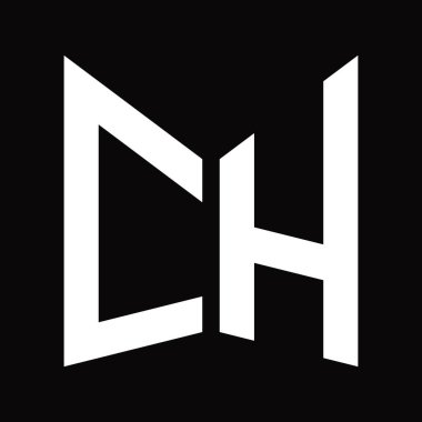 CH Logo tasarım şablonu siyah arkaplan üzerinde izole ayna kalkanı şekilli