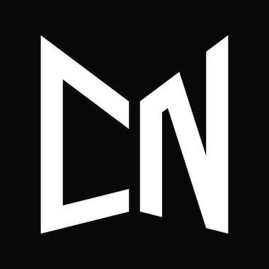 Siyah arkaplanda izole edilmiş ayna kalkan şekilli CN logo monogram tasarım şablonu