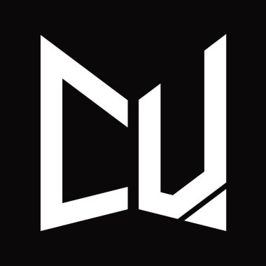 Siyah arkaplanda izole edilmiş ayna kalkan şekilli CV logo monogram tasarım şablonu