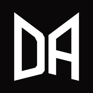 DA Logo monogram tasarım şablonu siyah arkaplan üzerinde izole ayna kalkan şekli