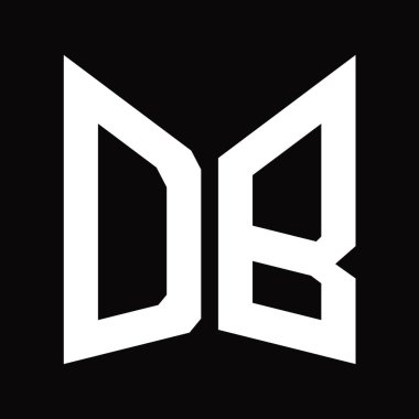 DB logo monogram tasarım şablonu siyah arkaplan üzerinde izole ayna kalkan şekli