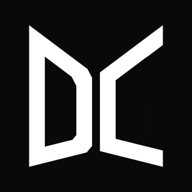 DC Logo tasarım şablonu siyah arkaplan üzerinde izole ayna kalkan şekli
