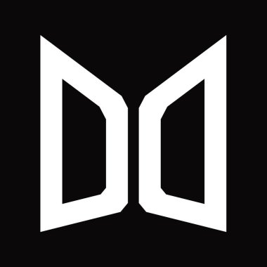 DD Logo tasarım şablonu siyah arkaplan üzerinde izole ayna kalkan şekli
