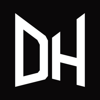 DH logo monogram tasarım şablonu siyah arkaplan üzerinde izole ayna kalkan şekli