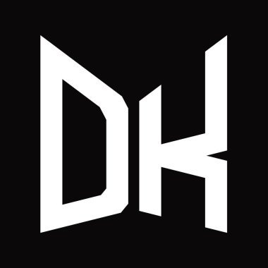 DK logo monogram tasarım şablonu siyah arkaplan üzerinde izole ayna kalkan şekli