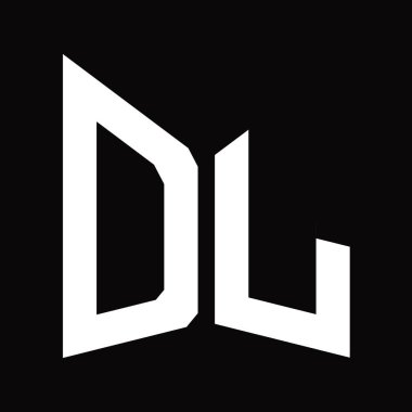 DL Logo monogram tasarım şablonu siyah arkaplan üzerinde izole ayna kalkan şekli