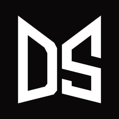 DS Logo tasarım şablonu. Aynalı kalkan şekli siyah arkaplanda izole.