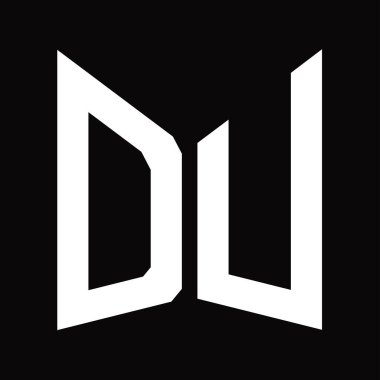 DU logo monogram tasarım şablonu siyah arkaplan üzerinde izole ayna kalkan şekli