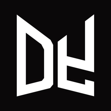 DY Logo tasarım şablonu siyah arkaplan üzerinde izole ayna kalkan şekli